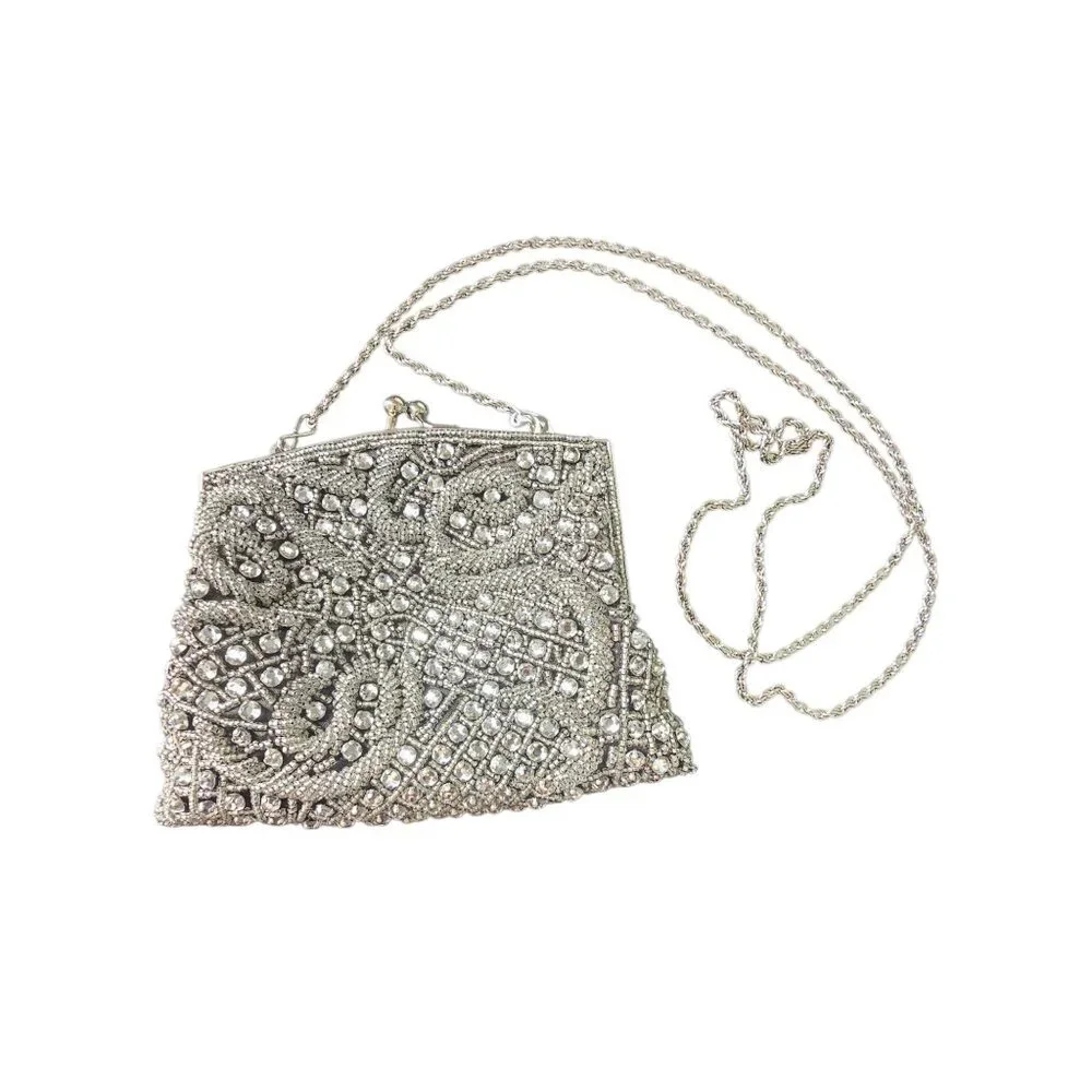 NWOT Black/Silver Crystal Beaded Handbag - La Regale